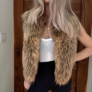 Yves Salomon Luxe Fur Vest in Brown and Tan